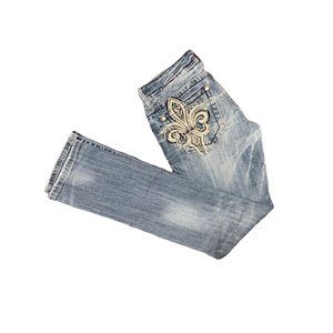 Miss Me Fleur De Lis Rhinestone Distressed Jeans size 28